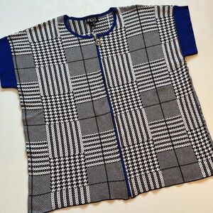 Angel zip poncho black, white & blue full zip,  houndstooth. Women’s size Medium